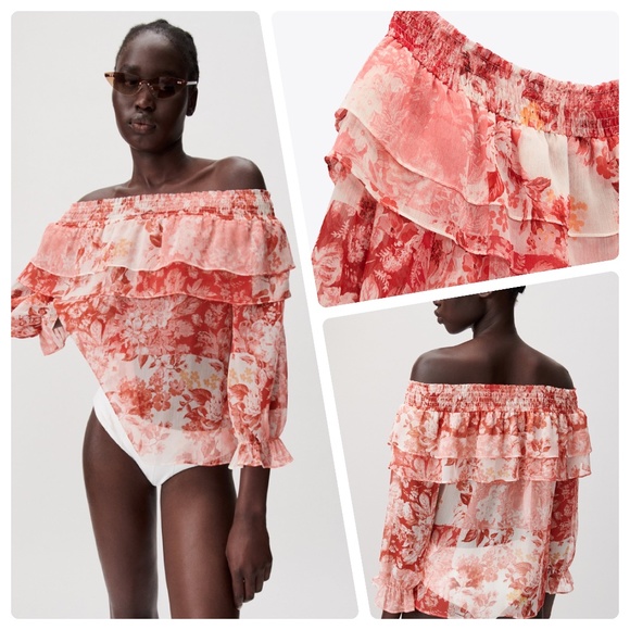 Zara Tops - ZARA PRINTED RUFFLED TOP